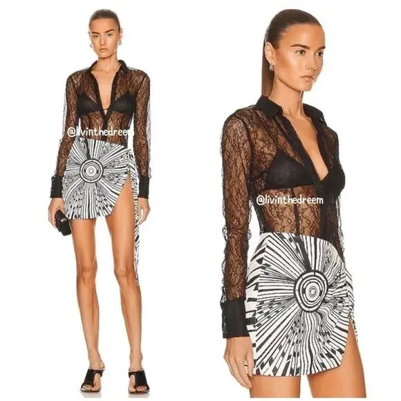 LAQUAN SMITH Lace Button Down Shirt SZ L $495 - Picture 3 of 16